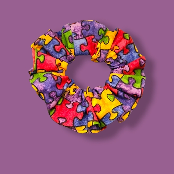 NWT!! 3pc.Autism Awareness Scrunchies with Multi-ColorJigsaw Puzzle Decor !! - Picture 5 of 5